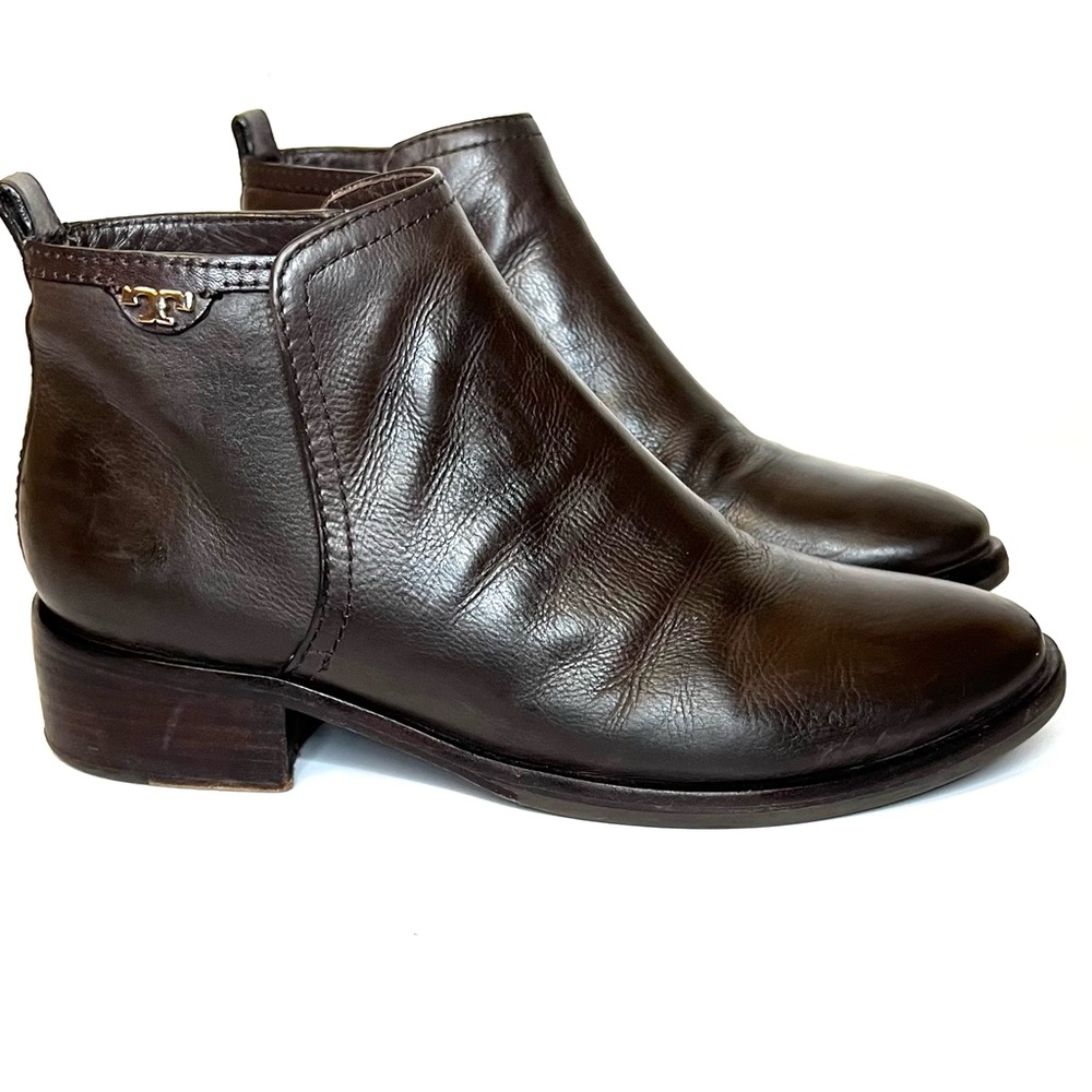 Tory Burch Lexie Leather Chelsea Ankle Boots 7.5 Brown Career Fall Office